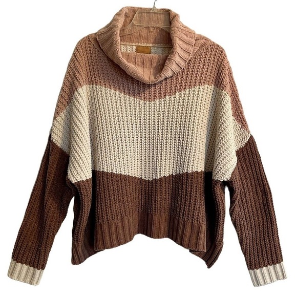 POL Canyon Rose Color Block Oversized Chenille Turtleneck Sweater Size L… - Picture 2 of 9